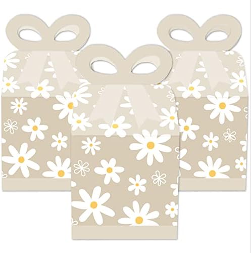 Big Dot of Happiness Tan Daisy Flowers Gift Boxes - Set of 12
