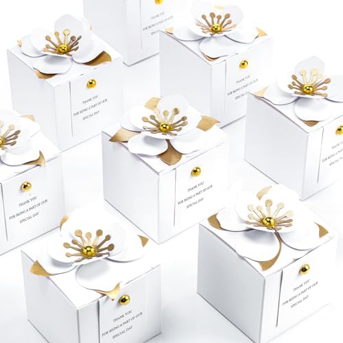 Affrolling 50 Pcs Wedding Favor Boxes with Gold Stamens