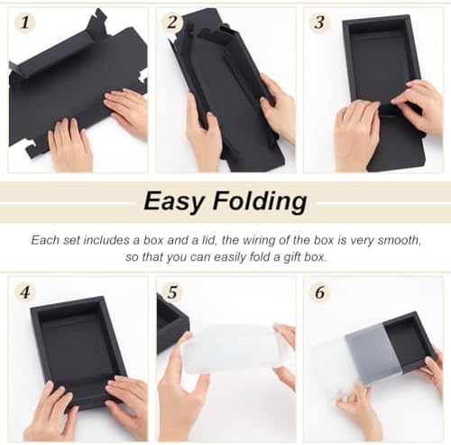 BENECREAT 12 Pack Black Kraft Gift Boxes with Frosted Plastic Lid