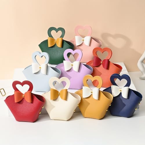10 Pack Mini PU Leather Gift Bags with Bowknot Handle