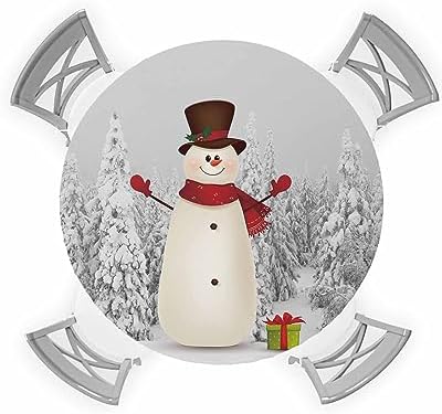 Snowman Round Waterproof Table Cover for Indoor Outdoor Use