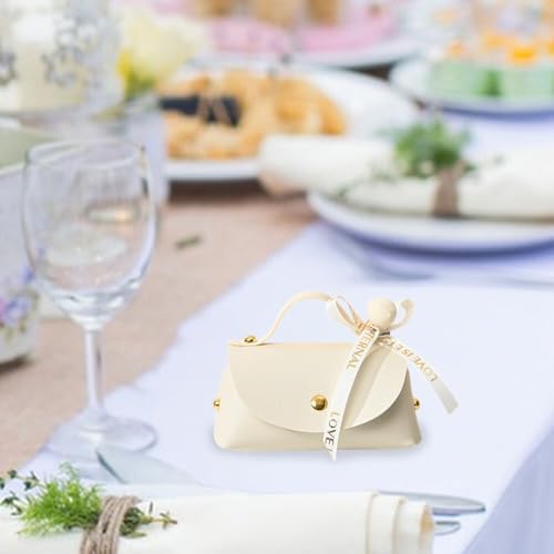 Leather Candy Boxes with Bow 6 PCS Beige