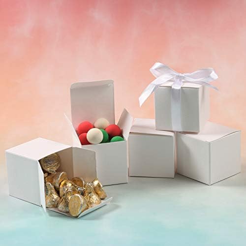 COTOPHER 60pcs White Cube Gift Boxes with Ribbons