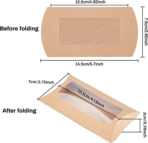 BENECREAT 30pcs Brown Kraft Paper Pillow Boxes with Clear Window