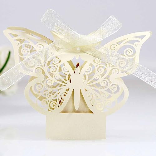 100PCS Laser Cut Butterfly Favor Boxes With Ribbons