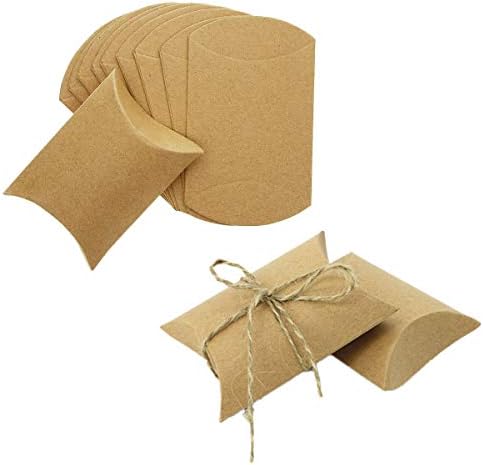 AKOAK Kraft Paper Pillow Gift Boxes with Jute Twines Pack of 50