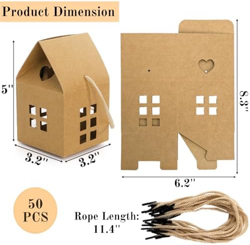 ZAVOOS 50 Pack House Shaped Gift Boxes with Ropes