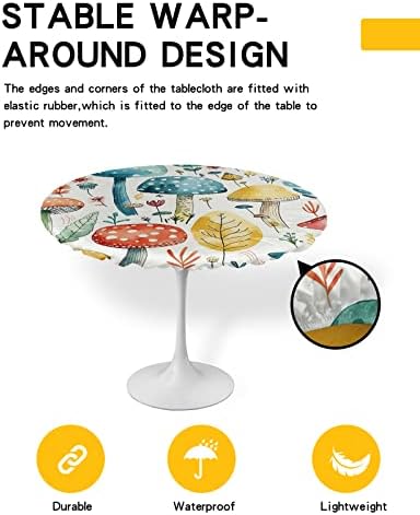 Mushroom Round Waterproof Table Cover Fitted Tablecloth