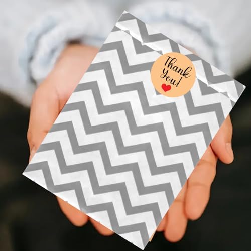 Novel Box 100 Pack Silver Chevron Print Flat Gift Bags 6x9 Inches