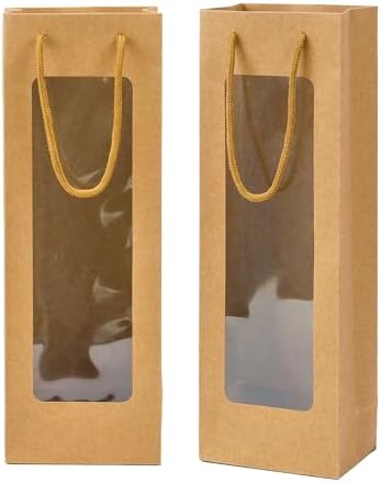 Ssyuysto 12 Pc Brown Wine Gift Bags with Clear Window