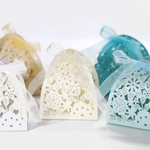 50PCS Flower-Shaped Candy Boxes with Ribbons