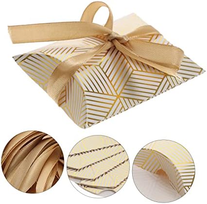 HAPINARY 50pcs Foil Striped Pillow Boxes for Wedding Party Favors