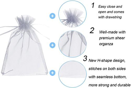 Wudygirl 100pcs Sheer Grey Organza Gift Bags 5x7 Inch Drawstring