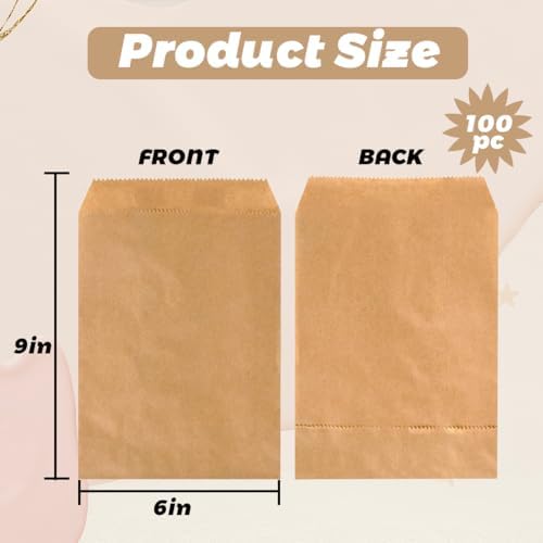 OTURGC 100 Pack Brown Kraft Paper Bags 6x9 Inch