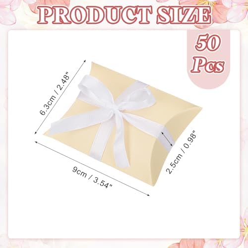 PATIKIL 50 Pcs Beige Pillow Gift Boxes for Wedding Party Favors