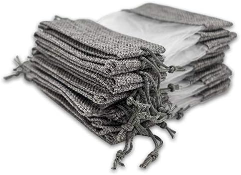 12-Pack Medium Linen Burlap and Organza Gift Bags with Drawstrings