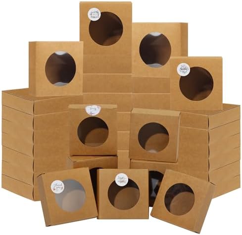 Liobelon 30 Pack Kraft Paper Soap Boxes with Clear Windows