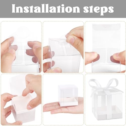 Hxezoc 50 Pack Clear Candy Gift Boxes with White Ribbons
