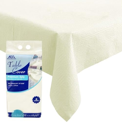 6 Pack Cream White Paper Tablecloth for Rectangle Tables 54x108 Inch