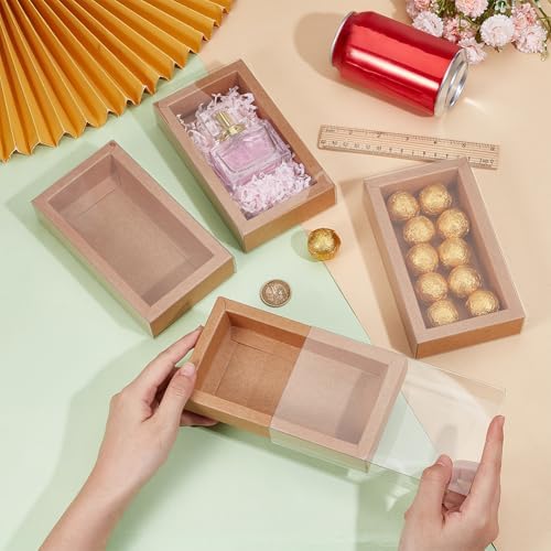 BENECREAT 12pcs Burlywood Gift Boxes with PVC Windows