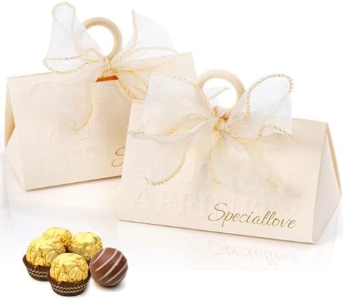 Yopay 30 Pack Wedding Favor Boxes with Handle and Gold Ribbons