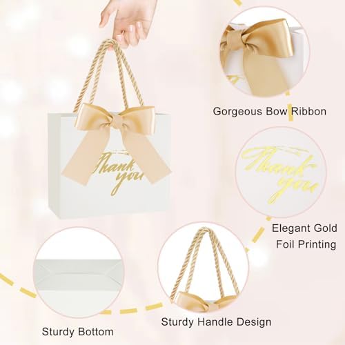 30 Pack Mini Thank You Gift Bags with Handle and Bow