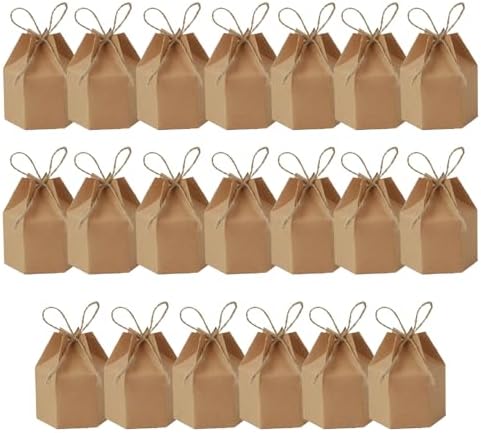 GUEDKIKL 20 Pcs Hexagon Kraft Paper Gift Boxes with Twine
