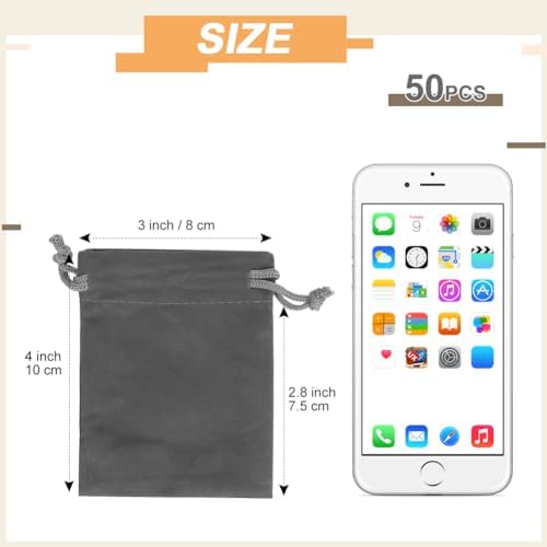 Shintop 50pcs Velvet Gift Bags 3x4inch Grey Drawstring Pouches