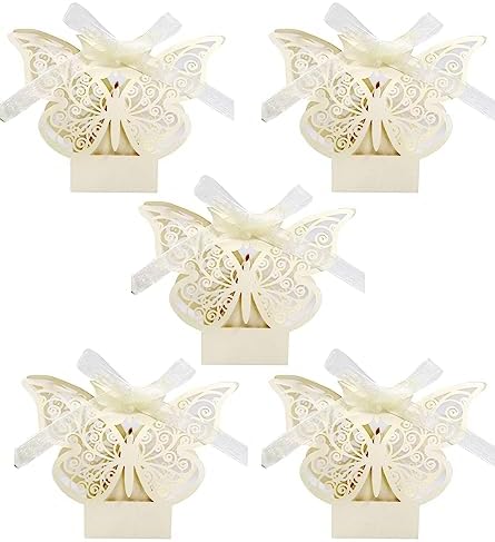 100PCS Laser Cut Butterfly Favor Boxes With Ribbons