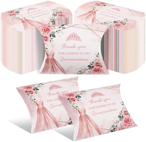 100 PCS Quinceanera Pillow Gift Boxes Rose Gold 15th Birthday Party Favors