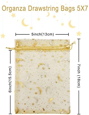 100PCS Gold Organza Gift Bags 5x7 with Drawstrings