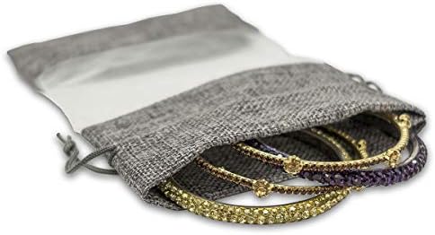 12-Pack Medium Linen Burlap and Organza Gift Bags with Drawstrings