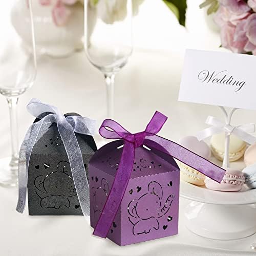 50PCS Laser Cut Favor Boxes with Ribbons