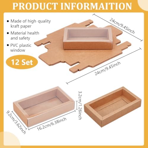 BENECREAT 12pcs Burlywood Gift Boxes with PVC Windows