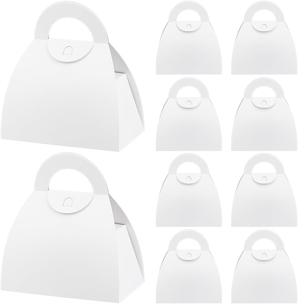 PH PandaHall 10pcs White Treat Boxes with Handles for Gift Giving
