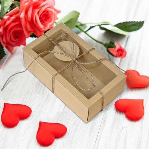 30 Sets Kraft Gift Boxes with Clear Window and Jute String