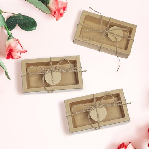 30 Sets Kraft Gift Boxes with Clear Window and Jute String