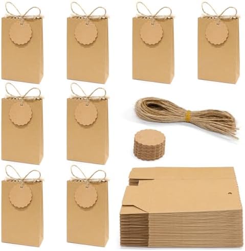 Faylapa 50Pcs Brown Party Treat Bags Boxes