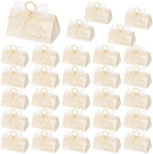 Yopay 30 Pack Wedding Favor Boxes with Handle and Gold Ribbons