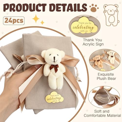 24 Pcs Plush Bear Gift Bags for Baby Shower