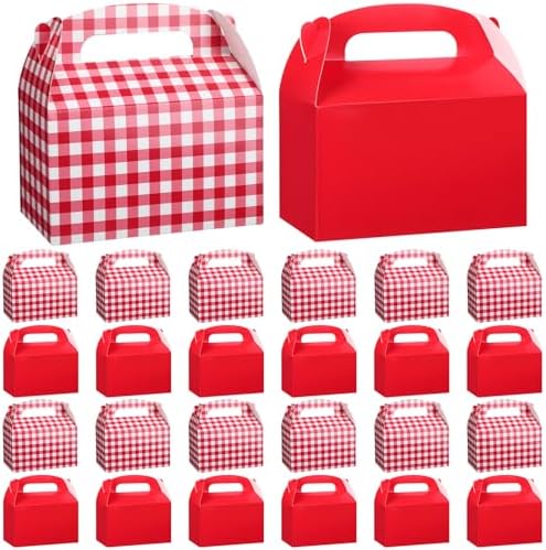 Marspark 24 Pcs Gingham Treat Boxes with Handles