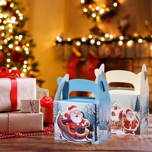 50PCS Christmas Treat Boxes with Handle Santa Gift Boxes
