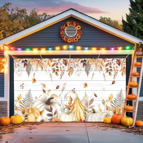 Fall Garage Door Banner with Pumpkins and Maple Leaves