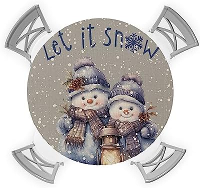 ZOE GARDEN Grey Snowman Round Waterproof Table Cover Fitted Tablecloth