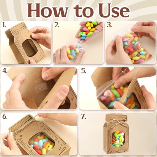 Yexiya Mini Kraft Paper Mason Jar Treat Bags 24 Pcs