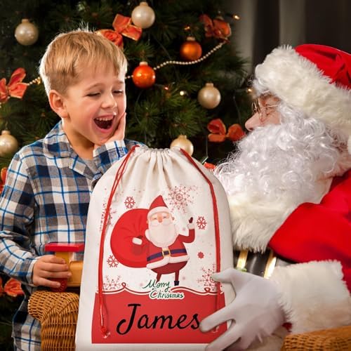 FAMIPAWS Custom Santa Sack with Name Text for Christmas Gifts