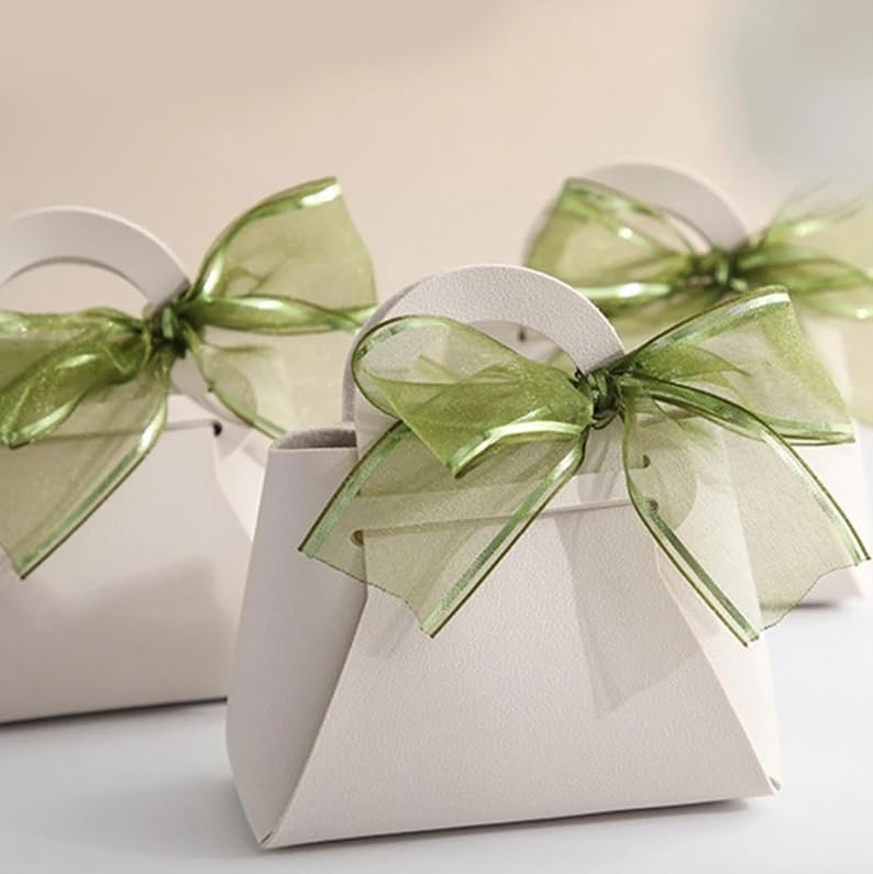 10 Pack Ivory White Leather Candy Bags with Handle