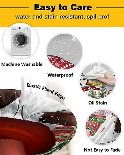 Christmas Snowflake Round Waterproof Table Cover Fitted Tablecloth