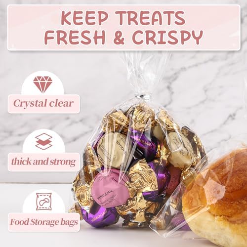 SOMIOCO Clear Cellophane Bags 14x18 50 Cnts with Twist Ties