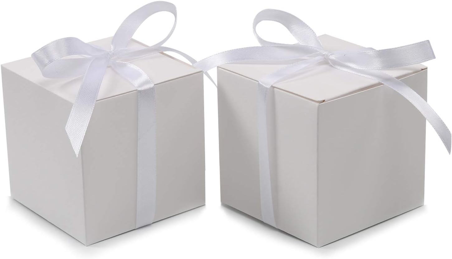 COTOPHER 60pcs White Cube Gift Boxes with Ribbons